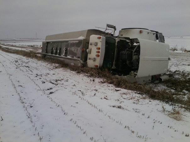 fuel-truck-accident-pix A fuel truck went off a county road southeast of Elgin, injuring one person. Courtesy photo