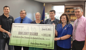 invenergy-check-presentation-boone-county-elgin-review2 Invenergy LLC representatives, including Luke Henkle, also presented Boone County officials will a check on Monday. Photo submitted