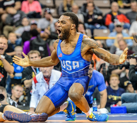 img_1243-3-col-color Nebraska and Olympic wrestler Jordan Burroughs celebrates his Olympic-qualifying win. Photo by Tony Rotundo - used with permission